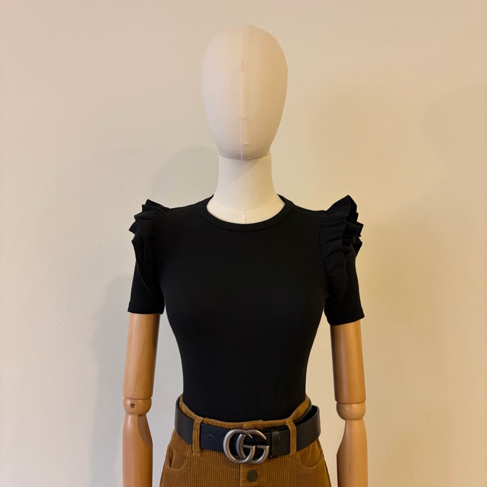 Zara Black Ruffled Sleeve Bodysuit